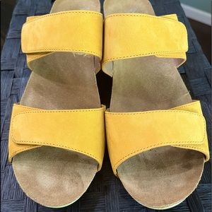 Dansko mustard slides- low wedge. Size 42